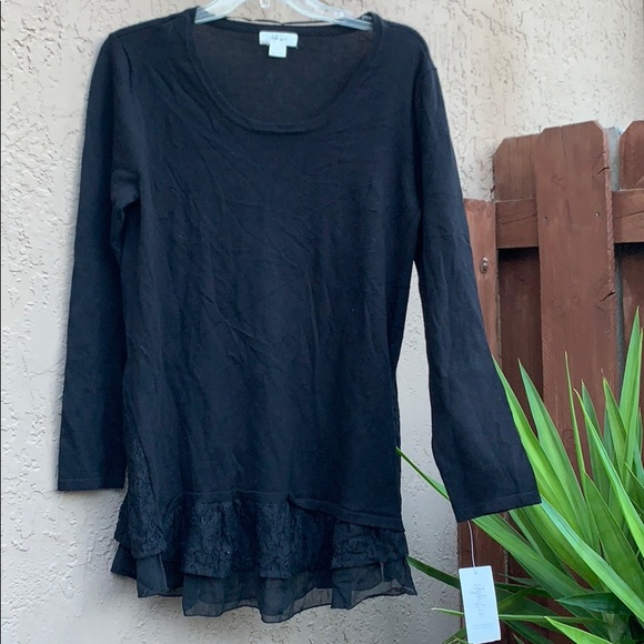 Style & Co Lace Trim Scoop Neck Sweater Black Lg - Picture 4 of 7